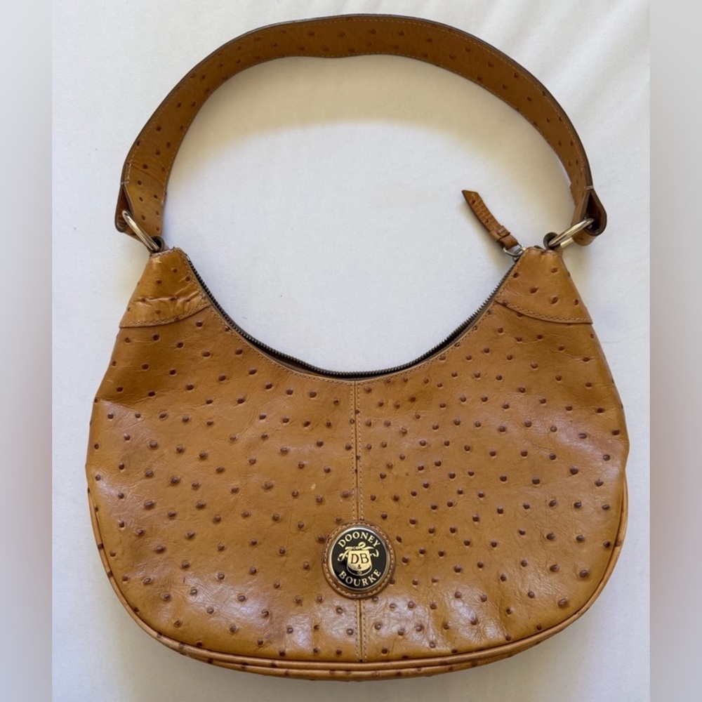 Dooney & Bourke Ostrich Embossed Butterscotch Leather Hobo Bag in Tan/ Brown